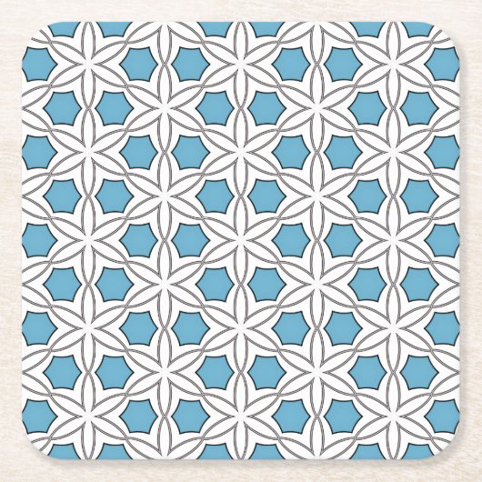 白と青のフローラ スクエアペーパーコースター (正面)