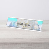 白と青のフローラ デスクネームプレート (正面)