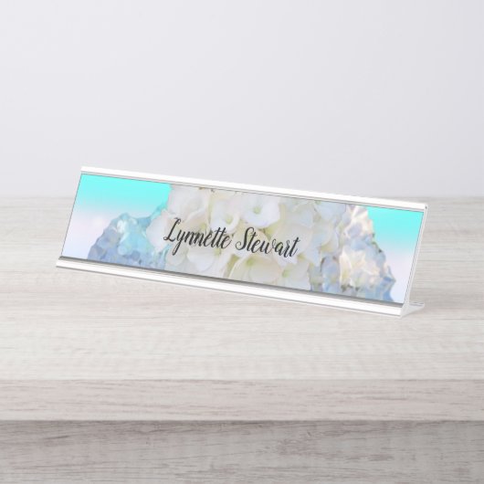 白と青のフローラ デスクネームプレート (正面)