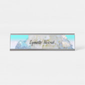 白と青のフローラ デスクネームプレート (正面)