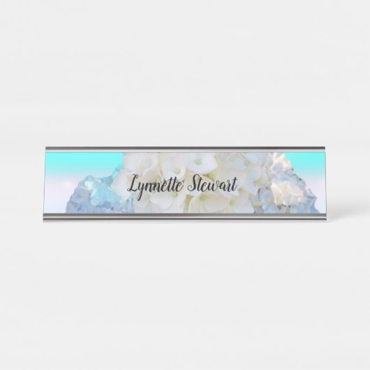 白と青のフローラ デスクネームプレート (正面)