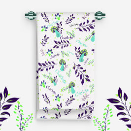 白と青のマッシュルームのパターンカスタムベビー名 ハンドタオル