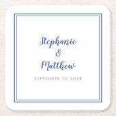 白と青のミニ結婚マリシンプルスモダント スクエアペーパーコースター (正面)