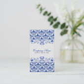 白と青のレトロ王室のフローラのダマスパターン 名刺 (スタンド正面)