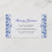 白と青のレトロ王室のフローラのダマスパターン 名刺 (裏面)