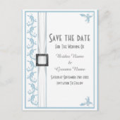 白と青のレースが日付を保存 案内ポストカード (正面)