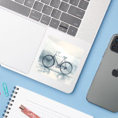 白と青のヴィンテージ自転車アート シール (ノートパソコンとiPhone)