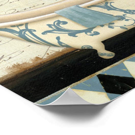 白と青のヴィンテージ ポスター (角)