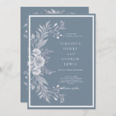 白と青の上品なフランス風の結婚式招待状 招待状 (正面/裏面)