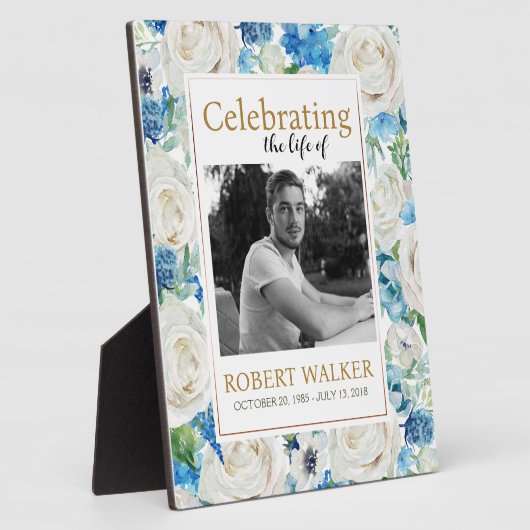 白と青の写真葬儀記念サイン フォトプラーク (側面)