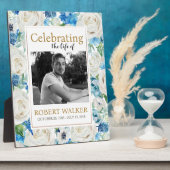 白と青の写真葬儀記念サイン フォトプラーク (側面)