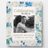 白と青の写真 葬儀 追悼看板 フォトプラーク (正面)