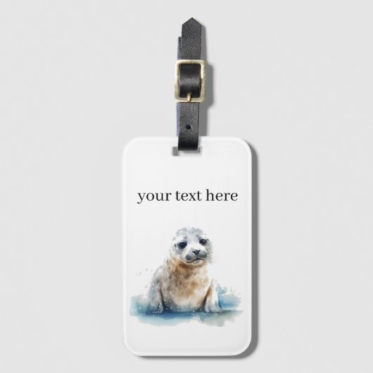 白と青の可愛いベビーシール ラゲッジタグ (正面縦)
