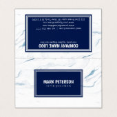 白と青の大理石のネイビーブルーフレーム 名刺 (外部フラット)
