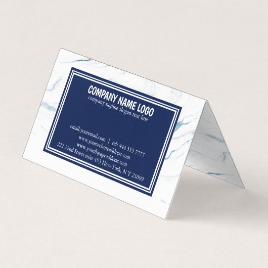白と青の大理石のネイビーブルーフレーム 名刺 (裏面)
