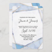 白と青の大理石の金ゴールドモダンフレ結婚ーム 招待状 (正面/裏面)