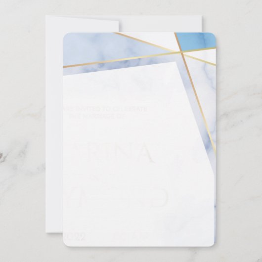 白と青の大理石の金ゴールドモダンフレ結婚ーム 招待状 (裏面)