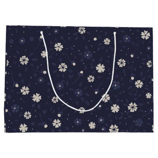 白と青の小さな花日本のがパタパタ ラージペーパーバッグ (裏面)