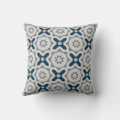 白と青の幾何学的な花柄 クッション (裏面)