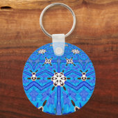 白と青の幾何学的キーチェーン キーホルダー (正面)