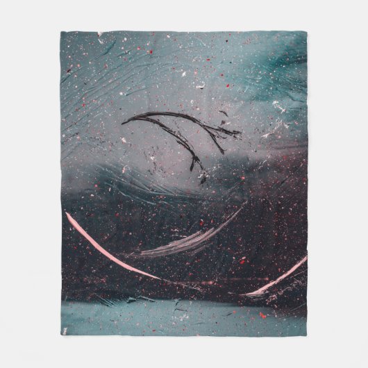 白と青の抽象芸術絵画 フリースブランケット (正面)