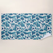 白と青の抽象芸術葉 |コーストビーチタオル ビーチタオル (正面)