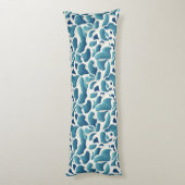 白と青の抽象芸術葉 |沿岸パターン ボディピロー (裏面 (縦))