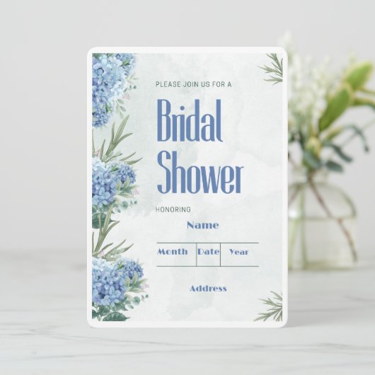 白と青の水カラーフローラブライダルシャワー 招待状 (スタンド正面)