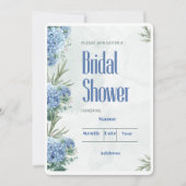 白と青の水カラーフローラブライダルシャワー 招待状 (正面)
