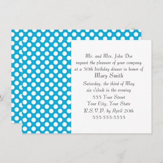 白と青の水玉模様 招待状 (正面/裏面)