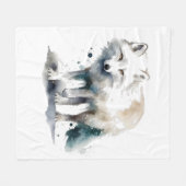 白と青の水色の美しいシロキツネ フリースブランケット (正面(横))