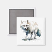白と青の水色の美しいシロキツネ マグネット (正面/裏面)