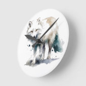 白と青の水色の美しいシロキツネ ラウンド壁時計 (傾斜)
