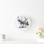 白と青の水色の美しいシロキツネ ラウンド壁時計 (ホーム)