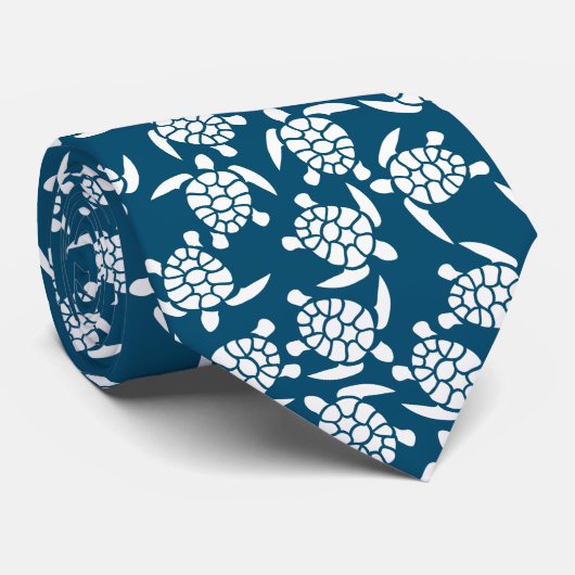 白と青の沿岸スタイルウミガメのパターン ネクタイ (ロール)