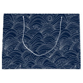 白と青の海波日本のスタイルパターン ラージペーパーバッグ (正面)