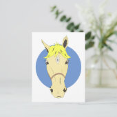 白と青の漫画の馬 ポストカード (スタンド正面)