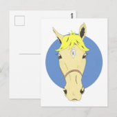 白と青の漫画の馬 ポストカード (正面/裏面)