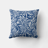 白と青の熱帯性葉反復パターン クッション (裏面)