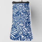 白と青の熱帯性葉反復パターン ゴルフヘッドカバー (回転90)