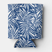 白と青の熱帯性葉反復パターン 缶クーラー (正面)