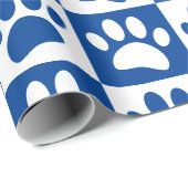 白と青の犬が四角に足をカスタム置く ラッピングペーパー (ロールコーナー)