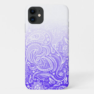 白と青の白のフローラペイズリー グラデーション iPhone 11 ケース