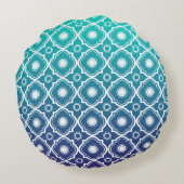 白と青の緑のグラデーションの幾何学的クローバー ラウンドクッション (裏面)