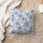 白と青の繰り返しモチーフ |タコ模様 クッション (ブランケット)