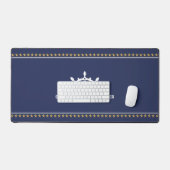 白と青の航海のボートと金ゴールド デスクマット (キーボード&マウス)