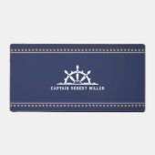 白と青の航海のボートと金ゴールド デスクマット (正面)