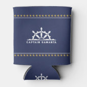 白と青の航海のボートと金ゴールド 缶クーラー (正面)