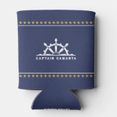 白と青の航海のボートと金ゴールド 缶クーラー (裏面)