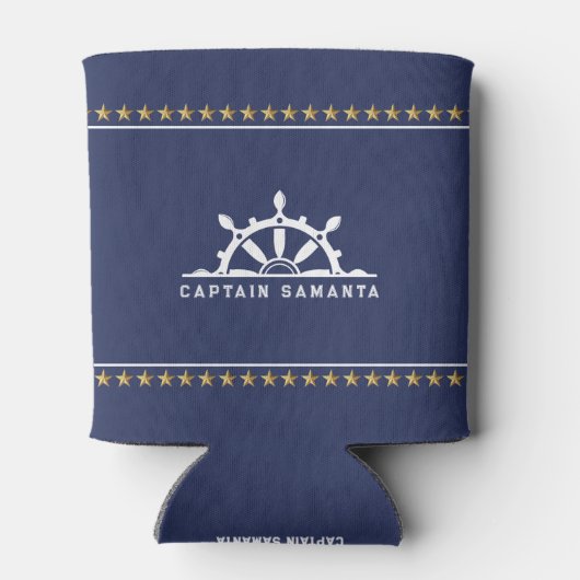 白と青の航海のボートと金ゴールド 缶クーラー (裏面)